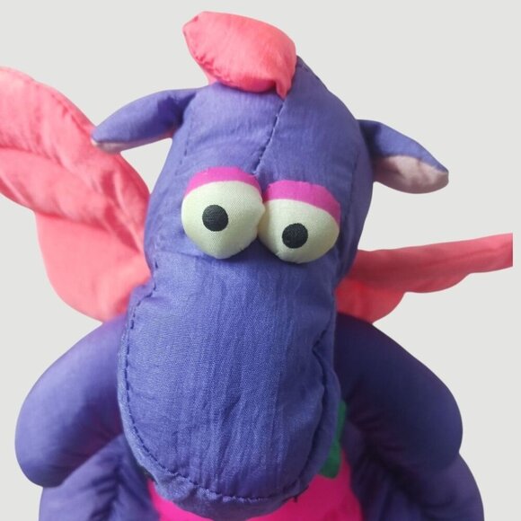 Playful pals Vtg Dragon Rare 80's Plush Toy With Wings purple & pink - Picture 5 of 9